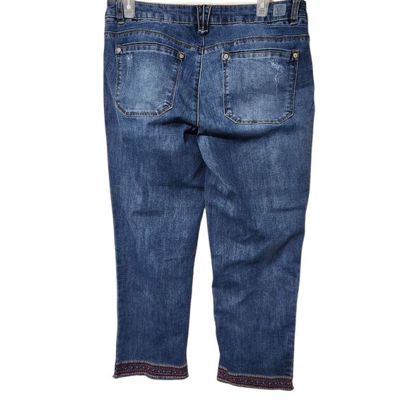 Democracy Crop Pants Size 10 Blue Embroidered Raw Hem - Picture 4 of 15